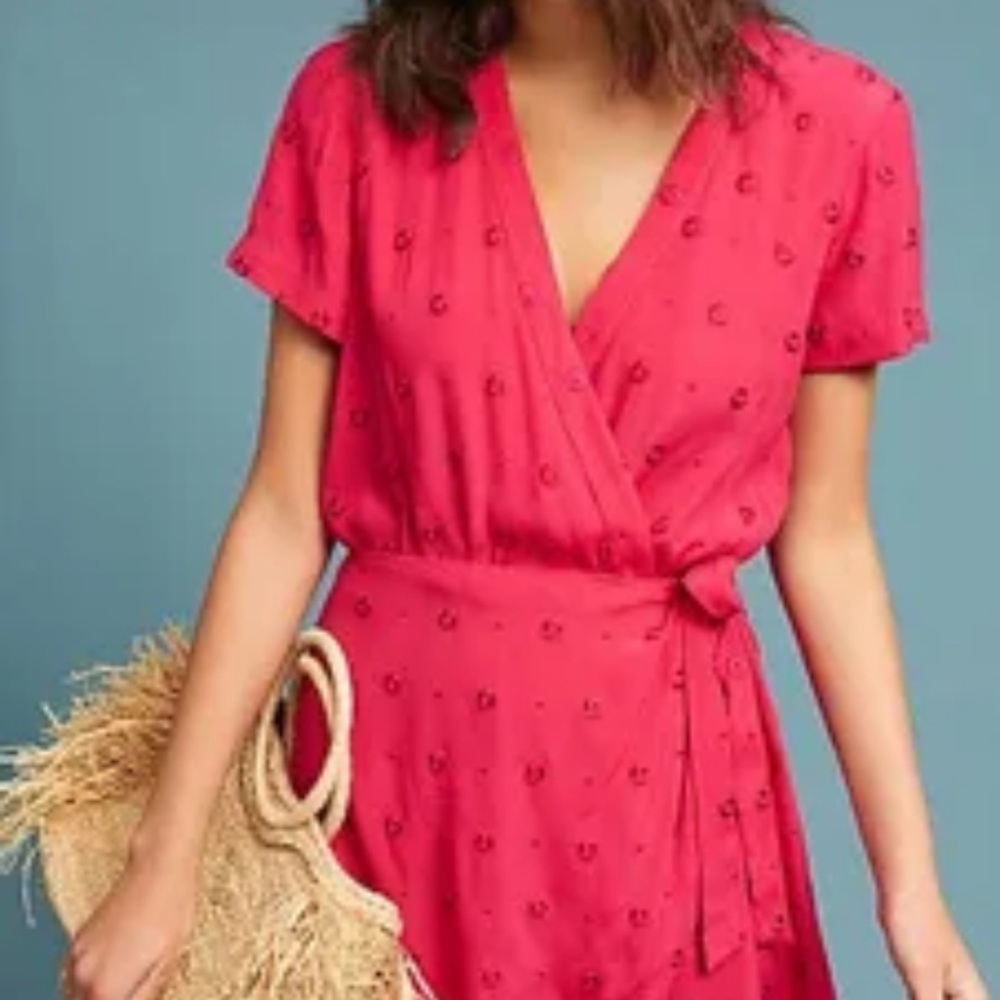 Anthropologie Ett Twa red/pink wrap romper